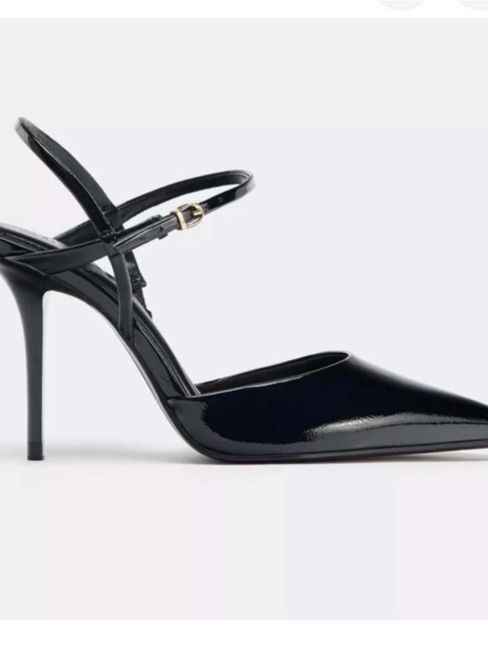 Zara Black Patent Pointed-Toe Stiletto Slingback Heels